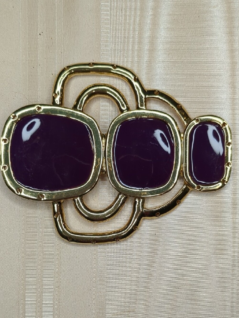 3/$15 Vintage 80s Slide Buckle Gold Tone Purple Enamel Retro Statement Belt